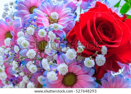 Red rose in flower bouquet