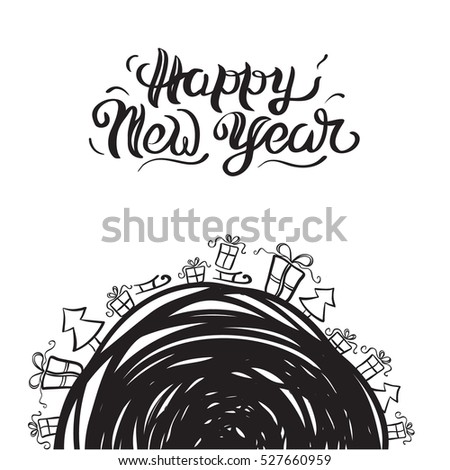 Vector illustration of a sketch greeting New Year's card