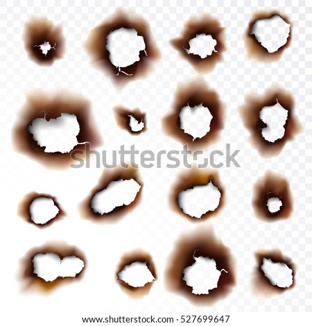 Burnt scorched paper hole vector illustration on transparent background Royalty-Free Stock Photo #527699647