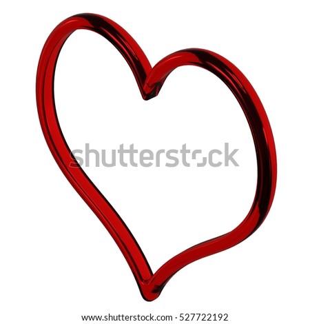 Red heart isolated on white background. Heart made of glass. 3D illustration.