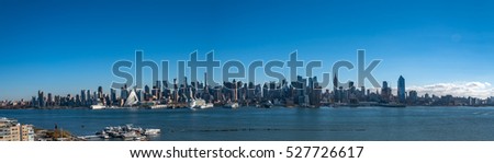Super wide panorama of New York city skyline