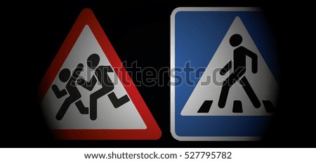 Road sign. People running from the Man.Conceptual poster