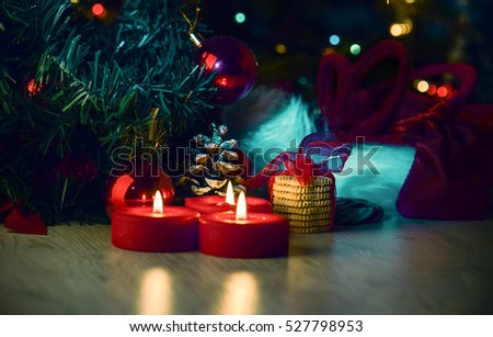 Christmas decoration on the wooden table
