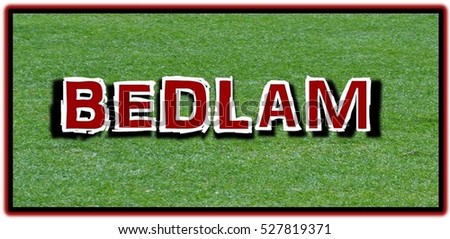 The Word Bedlam on a Grass Field 