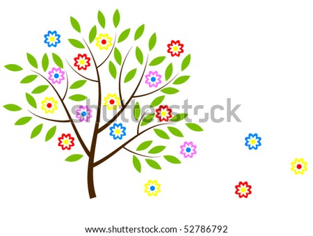 summer tree with colored flowers