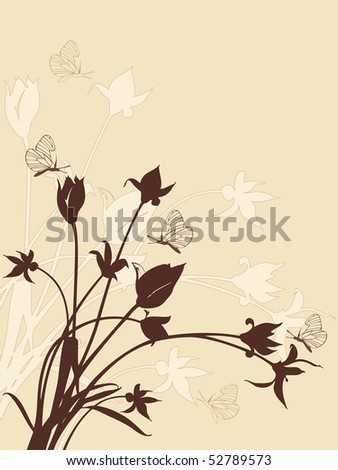 abstract floral background with tulips and butterflies