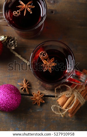 Traditional christmas mulled wine, rustic