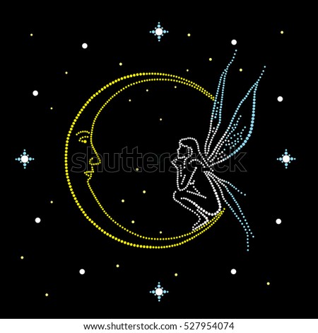 Fairy sits on the moon. Dial hours