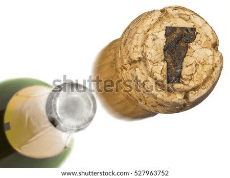 Champagne cork with the shape of Vermont burnt in and bottle of champagne in the back.(series)