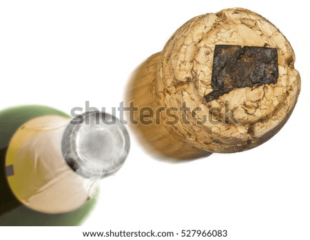 Champagne cork with the shape of Connecticut burnt in and bottle of champagne in the back.(series)