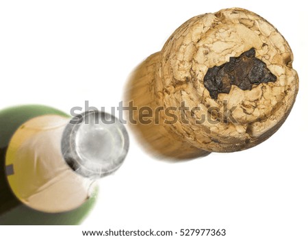 Champagne cork with the shape of Central African Republic burnt in and bottle of champagne in the back.(series)