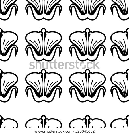 Seamless pattern with abstract outline flowers on a white background. Raster clip art.