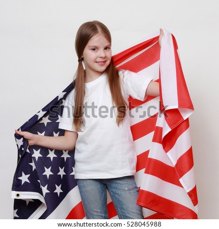 Little girl and American flag
