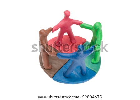 Team of plasticine people in a circle