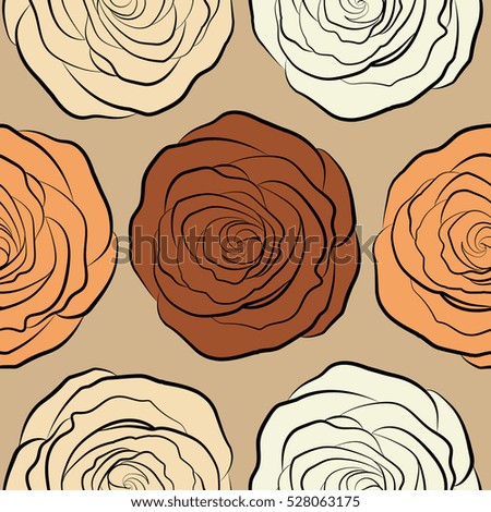 Seamless pattern with stylized beige, yellow and neutral roses. Square composition with abstrct vintage roses.