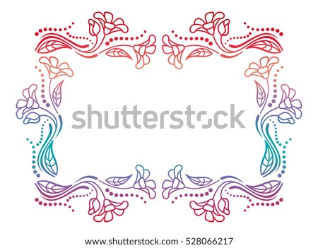 Beautiful horizontal floral frame with gradient fill. Color silhouette  frame for advertisements, wedding and other invitations or greeting cards. Raster clip art.