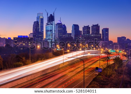 Philadelphia, Pennsylvania, USA Skyline over I-76.