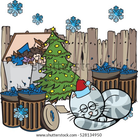 Fun junkyard cat with christmas tree