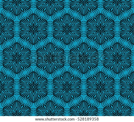 Gothic geometry flower. Seamless pattern. Black, blue color. Vector illustration.