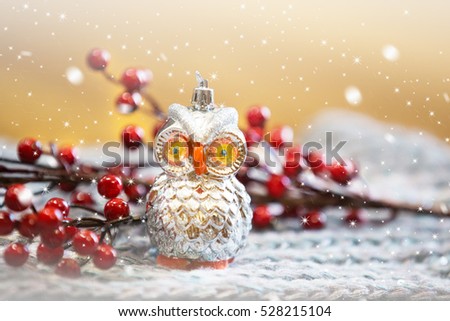 Christmas owl decoration, winter background