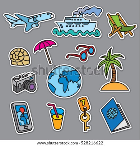 travel concept stickers, sea resort, cruise and journey Royalty-Free Stock Photo #528216622