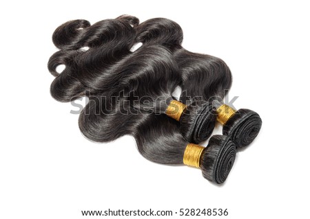 virgin remy body wave black human hair extensions Royalty-Free Stock Photo #528248536