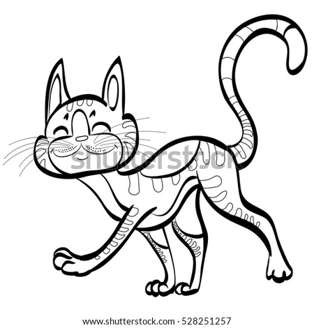Coloring book page, cute cartoon cat isolated on white background