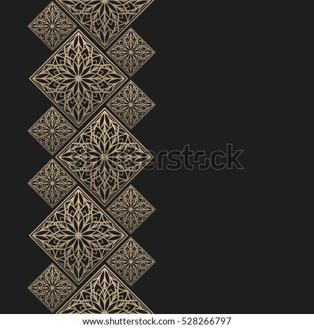Golden frame in oriental style. Seamless border for design. Eastern background. Islamic card with place for text Royalty-Free Stock Photo #528266797