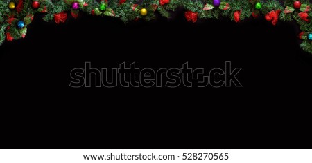 Black Christmas Background with empty copy space. Decorative xmas frame for concept or cards