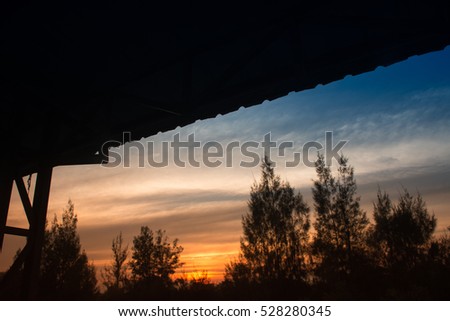 silhouette at sunset sky background