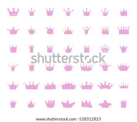 Vector set of hand drawn crowns for young princess.
King and queen crown doodle style.