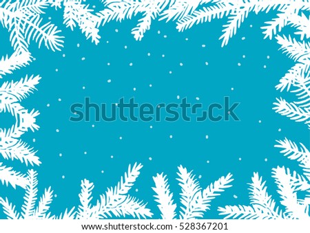 Christmas tree branch frame. Pine tree border. Fir tree twig background. Vector illustration in cartoon flat design isolated on white. Great for cards, banners, flyers, party posters.