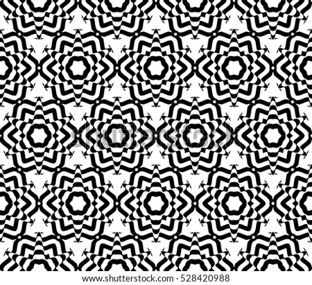 seamless illusion pattern. Floral ornament. Vector illustration. Black and white.