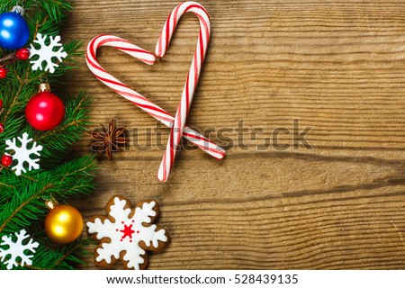 Christmas background - Christmas decorations on wooden table