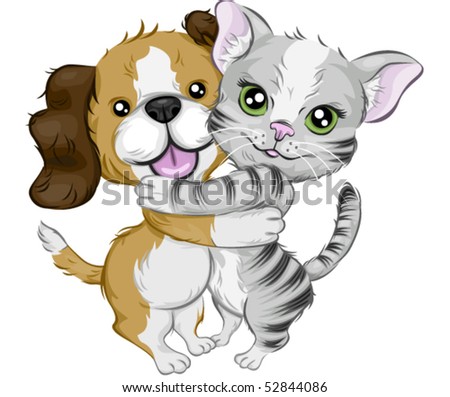 Dog and Cat Hugging - Vector