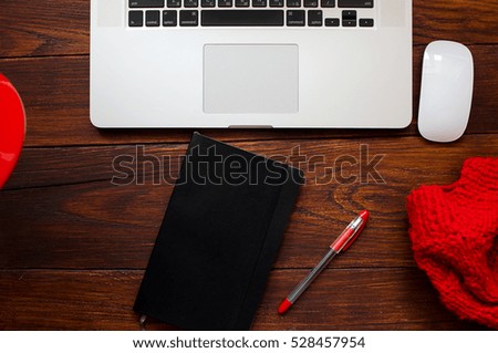 Flat lay photo of workplace in office with notebook
