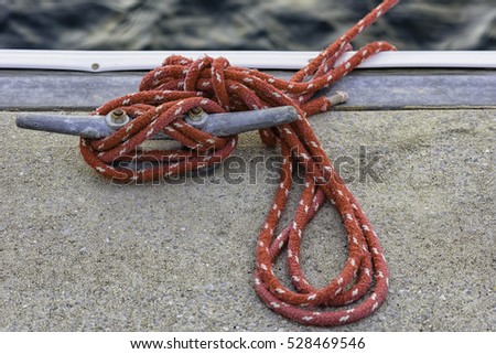 Mooring rope tied off to cleat