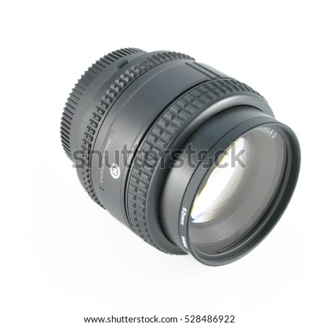 50mm lens with filter isolated on white background