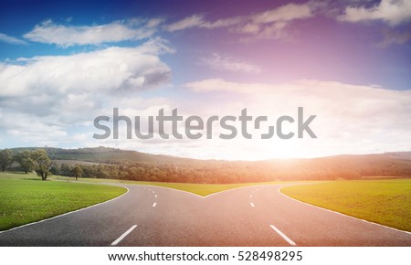 Natural landscape image of forked asphalt road Royalty-Free Stock Photo #528498295