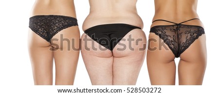 a woman's buts. three women with different weights.