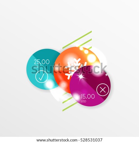 Christmas sale stickers with sample promo text on geometric shapes - circles