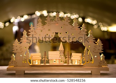 handmade wooden Olive Wood Product the Holy Land Bethlehem with candle light christmas