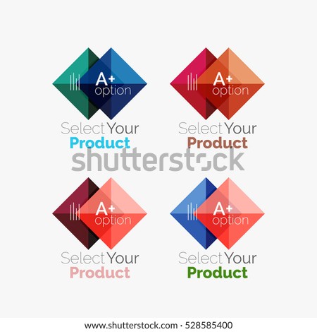 Set of abstract square interface menu navigation buttons with sample infographic content