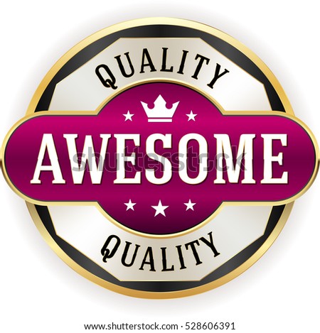 Purple awesome quality badge / Button with gold border on white background