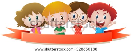 Label template with four kids smiling illustration