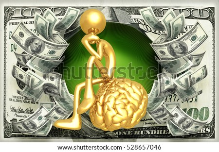 The Original 3D Character Illustration Thinking On A Brain With Money