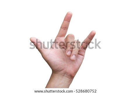 The men's hands. Make a hand symbol. I love you. On white background (with clipping path)
