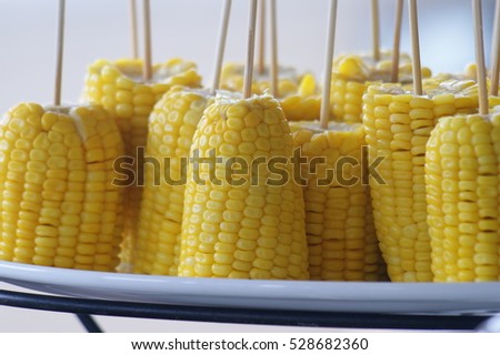 sweet corn,boiled corns on the white plate