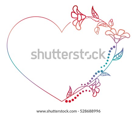 Beautiful heart-shaped floral frame with gradient fill. Color silhouette  frame for advertisements, wedding and other invitations or greeting cards. Raster clip art.