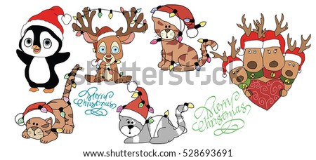 A selection of hand drawn images digitally created of christmas friends for you to add to your own work 